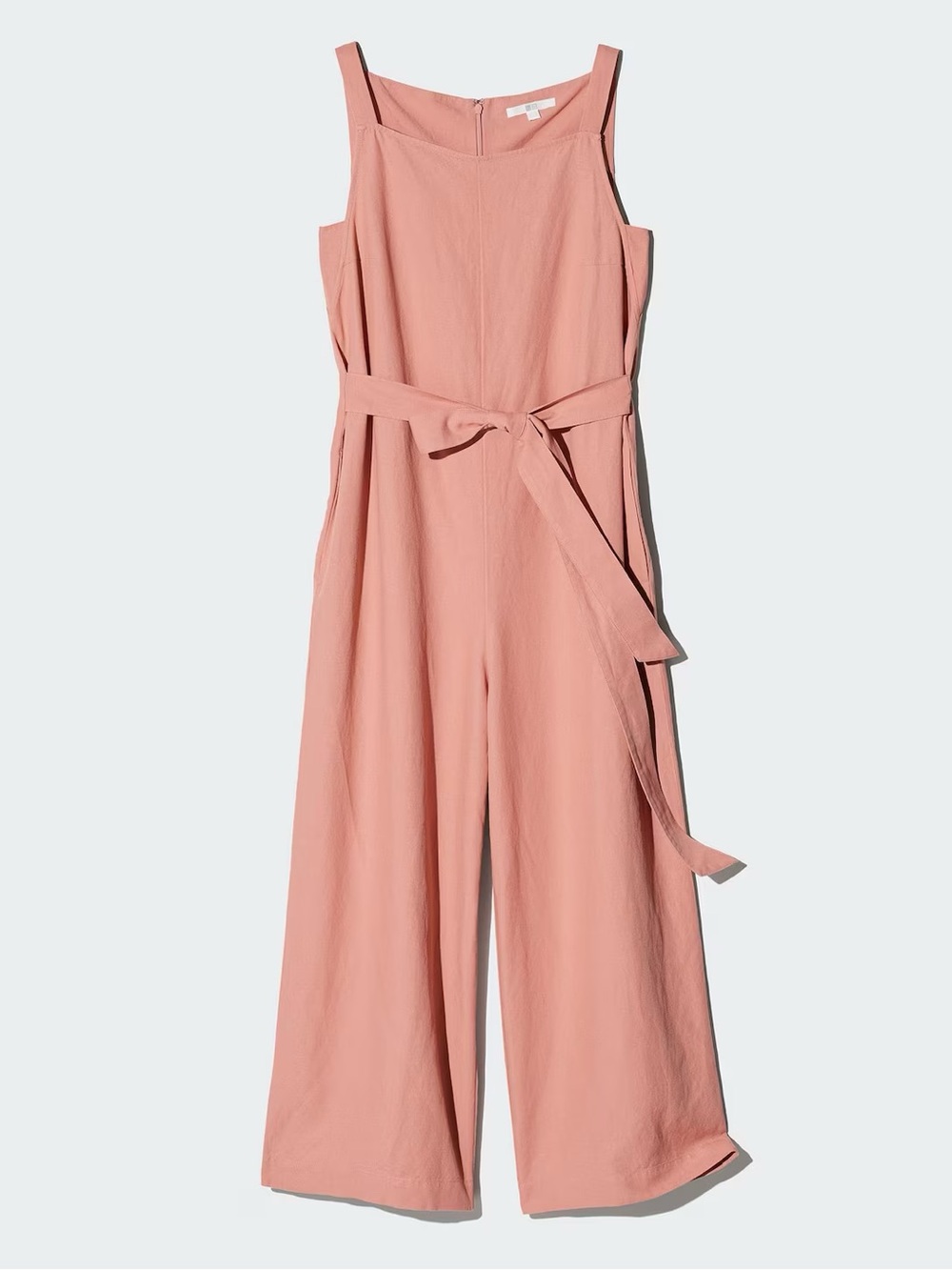 UNIQLO Linen Blend Sleeveless Jumpsuit Large Peach Coral Wide Leg EUC